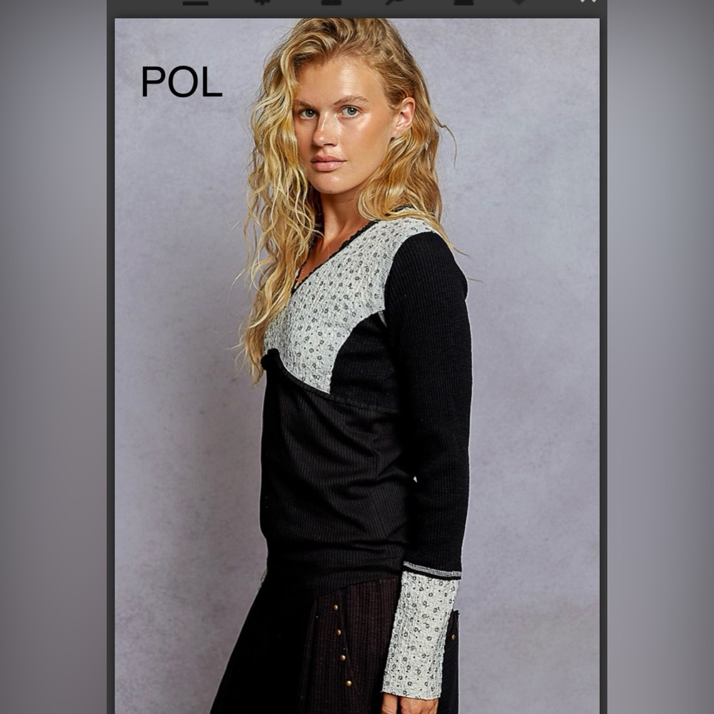 BP219-1🤍🖤NEW! POL pretty black top w/cream sleeve detail+cream back accent! - Picture 4 of 7